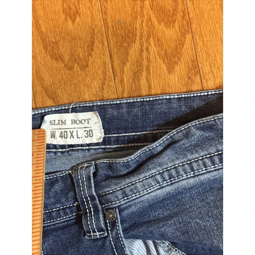 TK Axel Slim Boot Cut Jeans Thick Stitch Medium Blue Jeans Men's Size 40x30